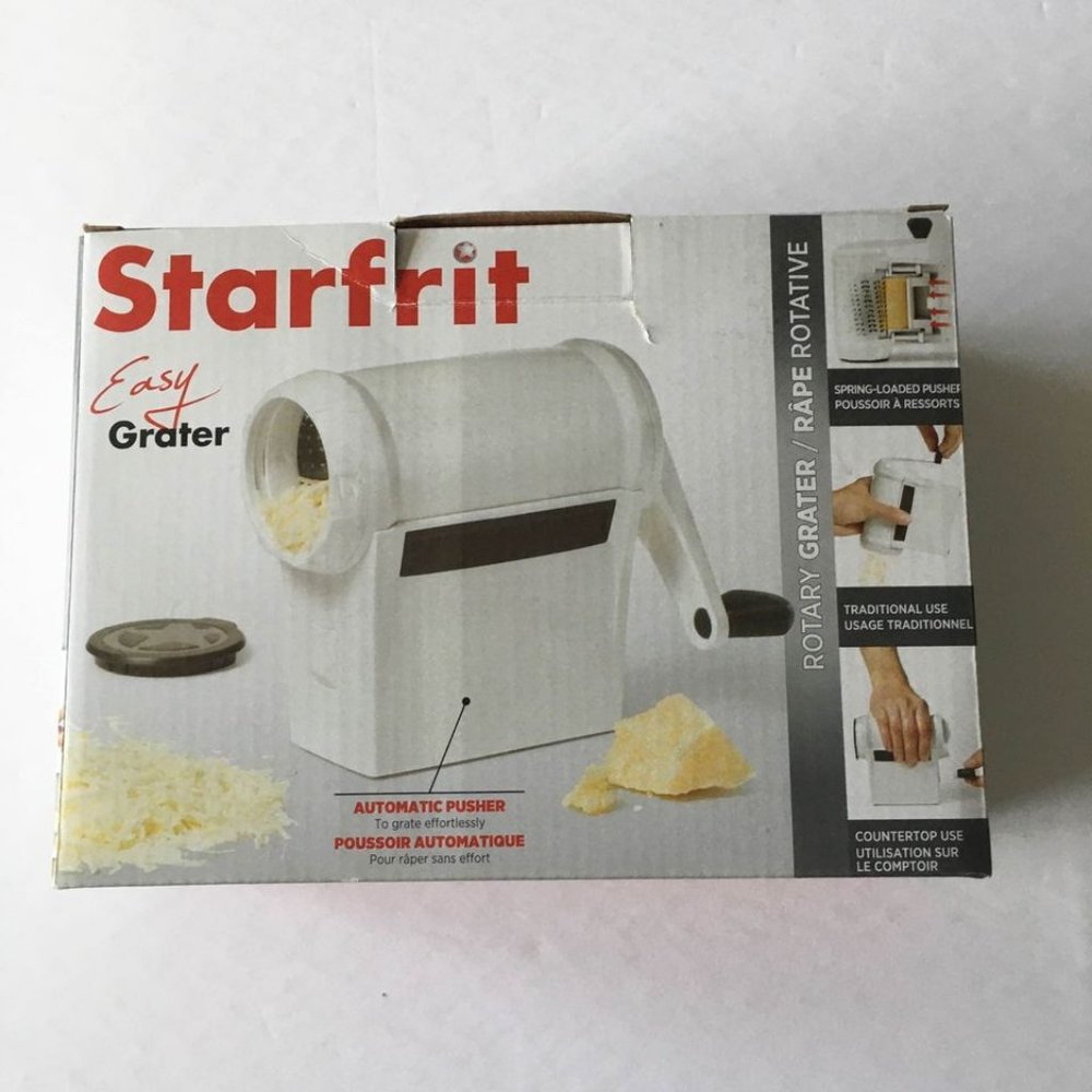 *NIB* Starfrit Easy Grater with Spring-Loaded Pusher, White